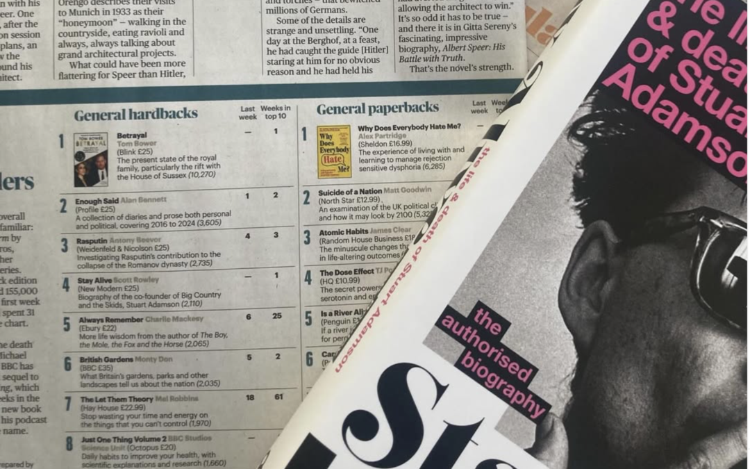 STAY ALIVE: The Life and Death of Stuart Adamson by Scott Rowley goes straight in at #4 on the Sunday Times bestseller list